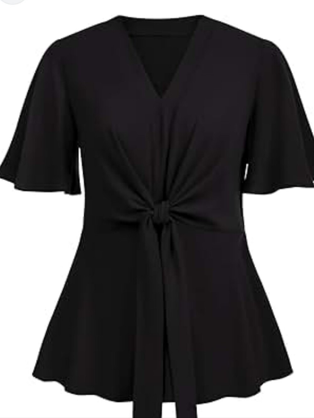 Women's Black Peplum Tie-Front V-neck Bell Slv Blouse Sz XL